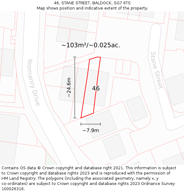 46, STANE STREET, BALDOCK, SG7 6TS: Plot and title map