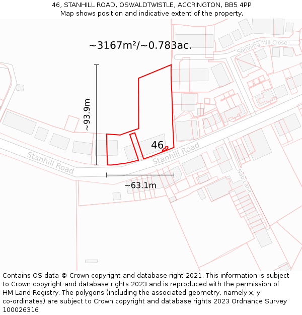 46, STANHILL ROAD, OSWALDTWISTLE, ACCRINGTON, BB5 4PP: Plot and title map