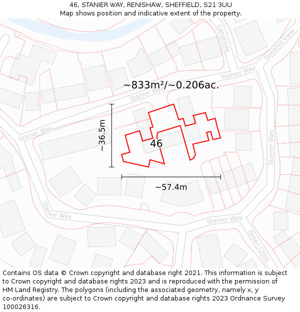 46, STANIER WAY, RENISHAW, SHEFFIELD, S21 3UU: Plot and title map
