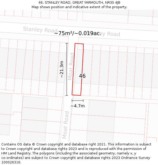 46, STANLEY ROAD, GREAT YARMOUTH, NR30 4JB: Plot and title map