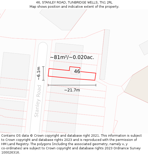 46, STANLEY ROAD, TUNBRIDGE WELLS, TN1 2RL: Plot and title map
