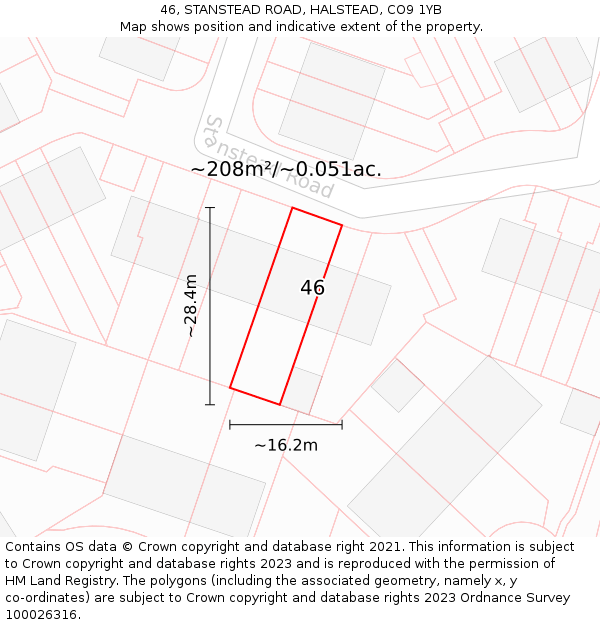 46, STANSTEAD ROAD, HALSTEAD, CO9 1YB: Plot and title map