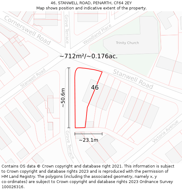 46, STANWELL ROAD, PENARTH, CF64 2EY: Plot and title map