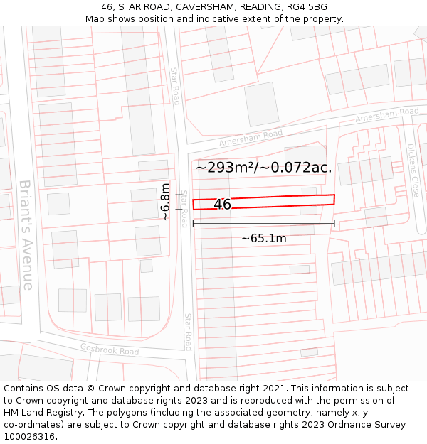 46, STAR ROAD, CAVERSHAM, READING, RG4 5BG: Plot and title map