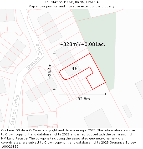 46, STATION DRIVE, RIPON, HG4 1JA: Plot and title map