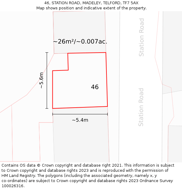 46, STATION ROAD, MADELEY, TELFORD, TF7 5AX: Plot and title map