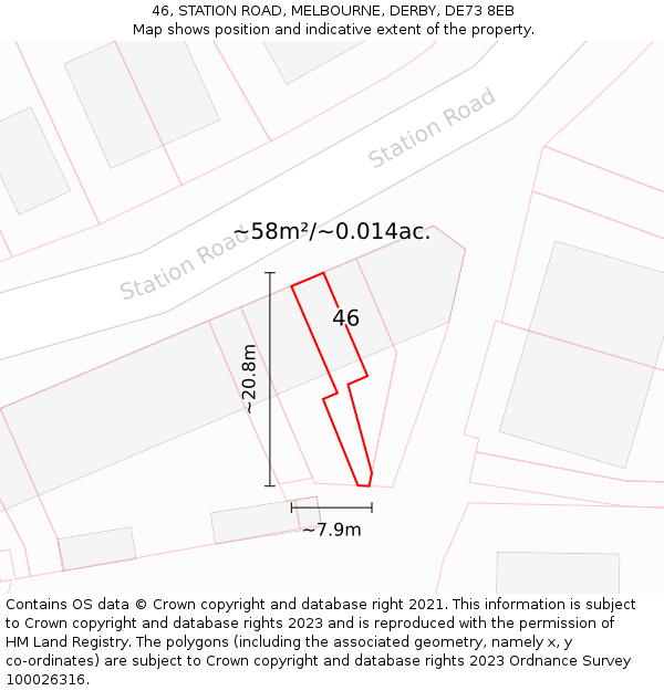 46, STATION ROAD, MELBOURNE, DERBY, DE73 8EB: Plot and title map