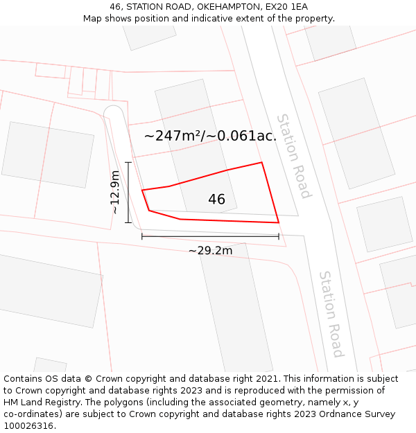 46, STATION ROAD, OKEHAMPTON, EX20 1EA: Plot and title map