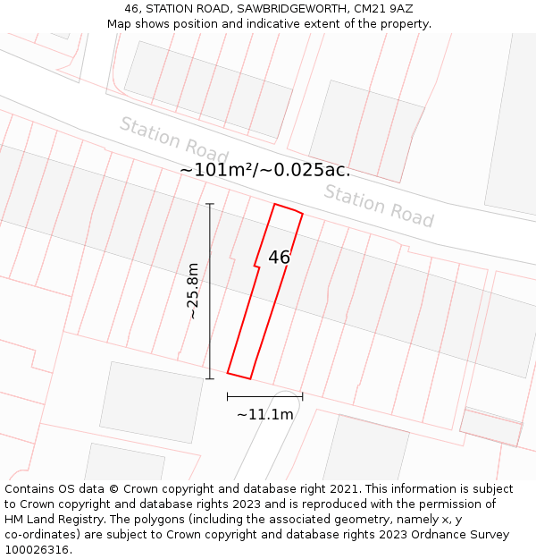 46, STATION ROAD, SAWBRIDGEWORTH, CM21 9AZ: Plot and title map