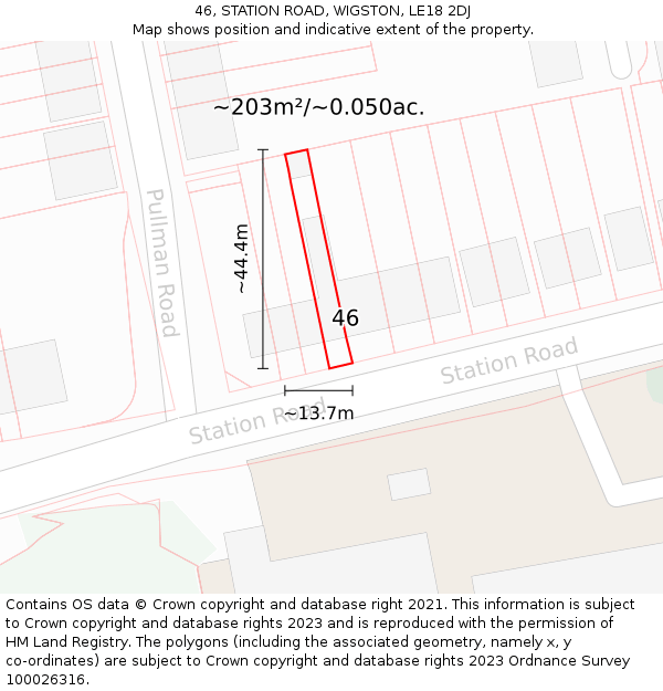 46, STATION ROAD, WIGSTON, LE18 2DJ: Plot and title map