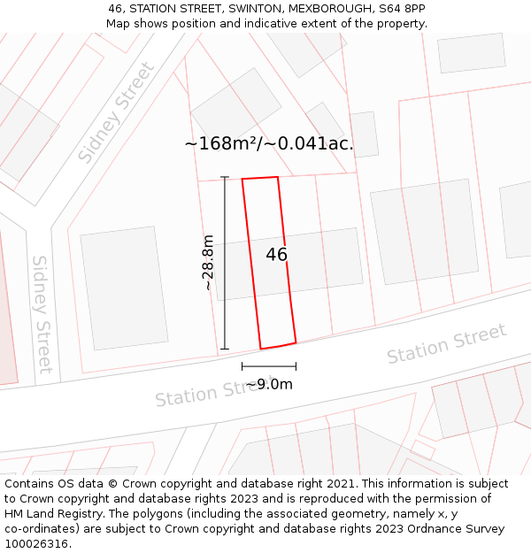 46, STATION STREET, SWINTON, MEXBOROUGH, S64 8PP: Plot and title map