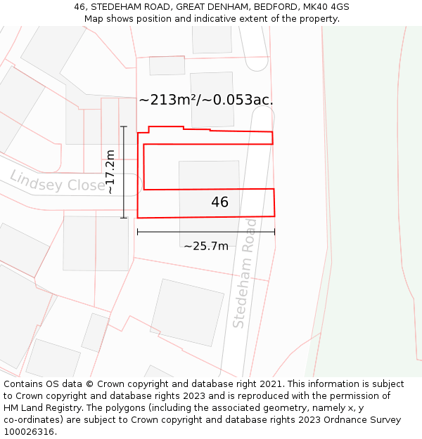 46, STEDEHAM ROAD, GREAT DENHAM, BEDFORD, MK40 4GS: Plot and title map
