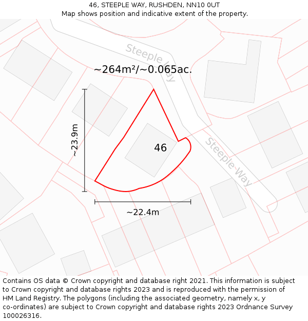 46, STEEPLE WAY, RUSHDEN, NN10 0UT: Plot and title map