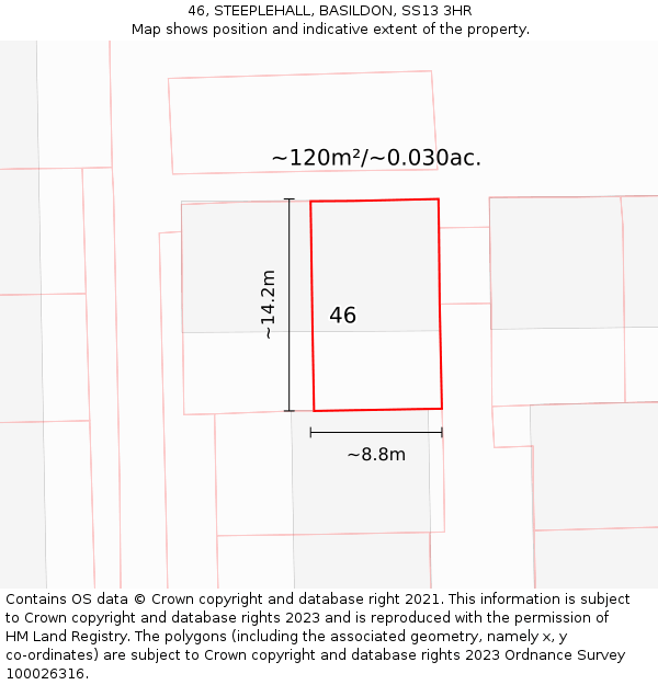 46, STEEPLEHALL, BASILDON, SS13 3HR: Plot and title map