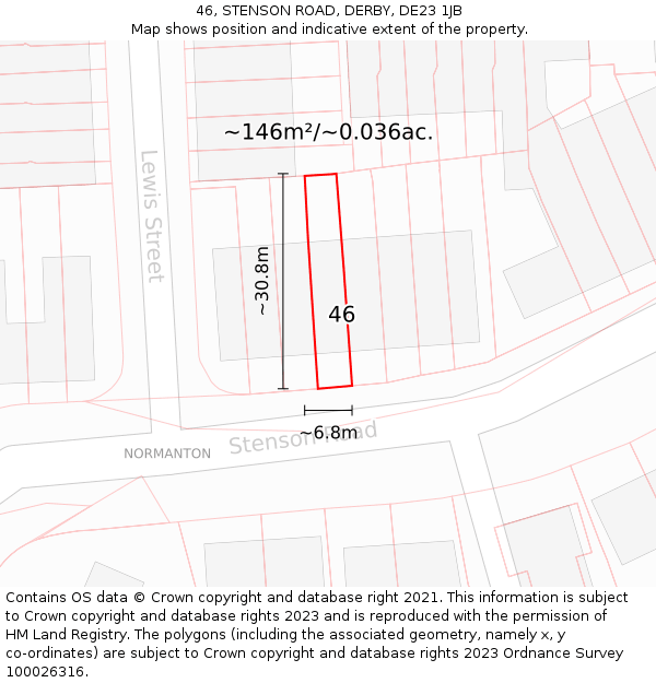 46, STENSON ROAD, DERBY, DE23 1JB: Plot and title map