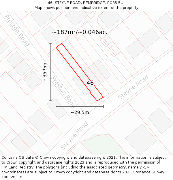 46, STEYNE ROAD, BEMBRIDGE, PO35 5UL: Plot and title map