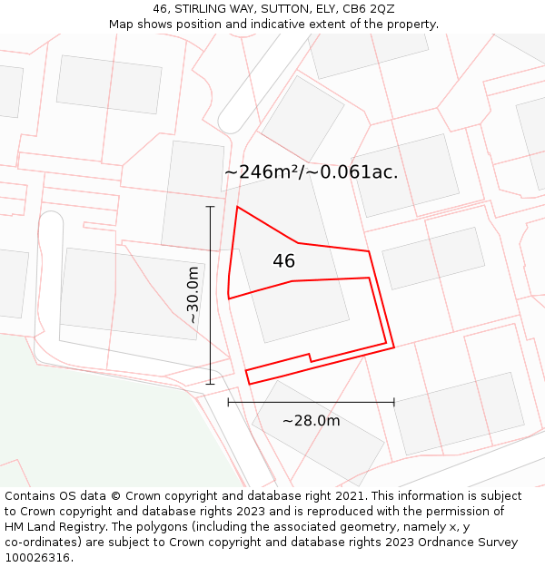 46, STIRLING WAY, SUTTON, ELY, CB6 2QZ: Plot and title map