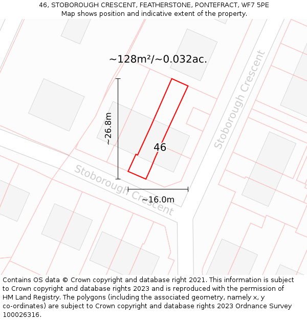 46, STOBOROUGH CRESCENT, FEATHERSTONE, PONTEFRACT, WF7 5PE: Plot and title map