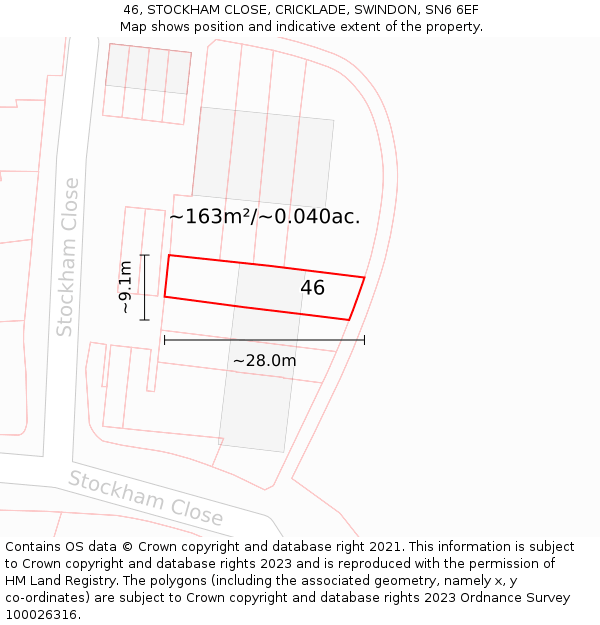 46, STOCKHAM CLOSE, CRICKLADE, SWINDON, SN6 6EF: Plot and title map