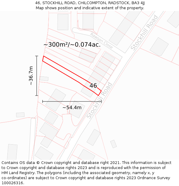 46, STOCKHILL ROAD, CHILCOMPTON, RADSTOCK, BA3 4JJ: Plot and title map