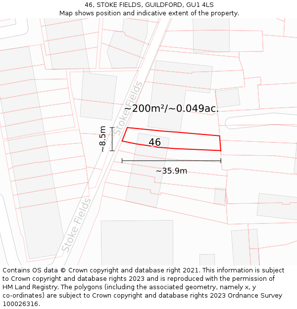 46, STOKE FIELDS, GUILDFORD, GU1 4LS: Plot and title map