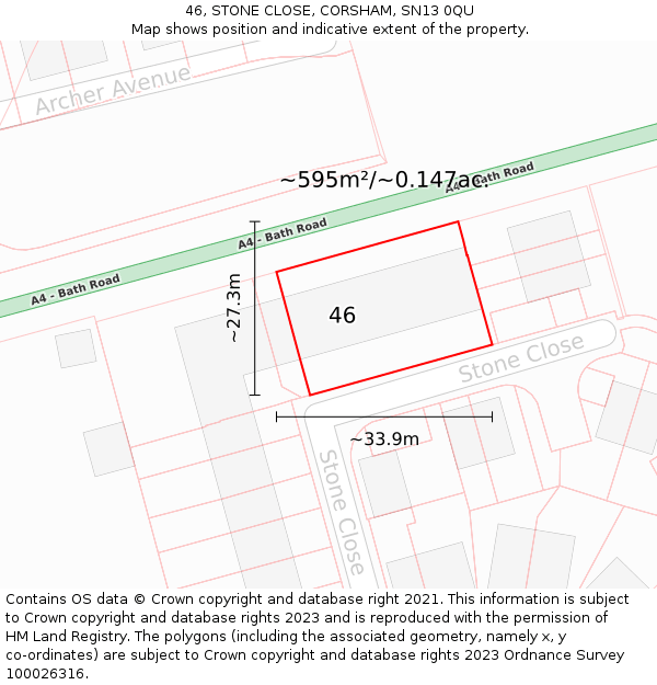 46, STONE CLOSE, CORSHAM, SN13 0QU: Plot and title map