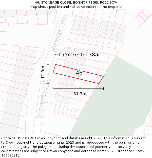 46, STONEAGE CLOSE, BOGNOR REGIS, PO22 9QW: Plot and title map