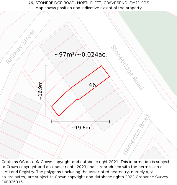 46, STONEBRIDGE ROAD, NORTHFLEET, GRAVESEND, DA11 9DS: Plot and title map