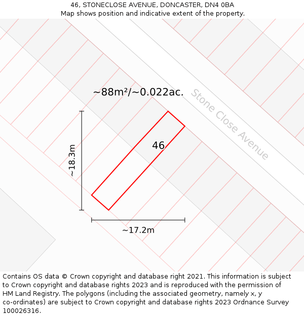 46, STONECLOSE AVENUE, DONCASTER, DN4 0BA: Plot and title map