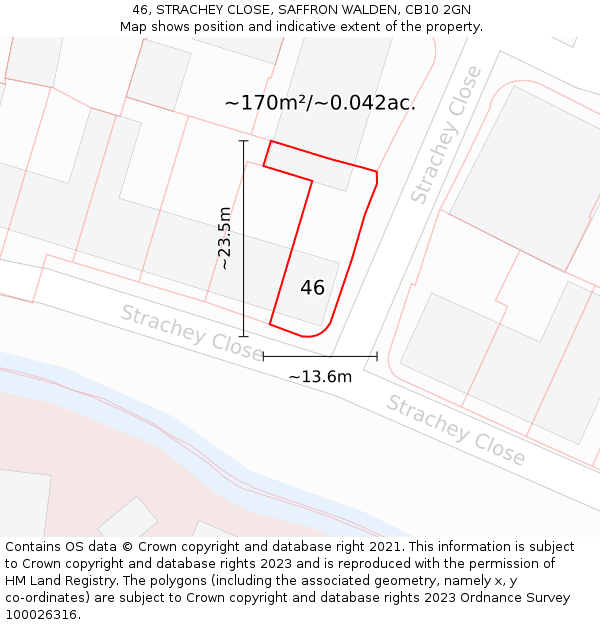 46, STRACHEY CLOSE, SAFFRON WALDEN, CB10 2GN: Plot and title map