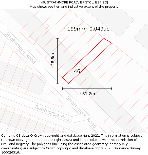 46, STRATHMORE ROAD, BRISTOL, BS7 9QJ: Plot and title map