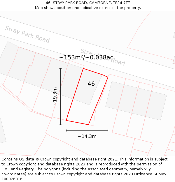 46, STRAY PARK ROAD, CAMBORNE, TR14 7TE: Plot and title map