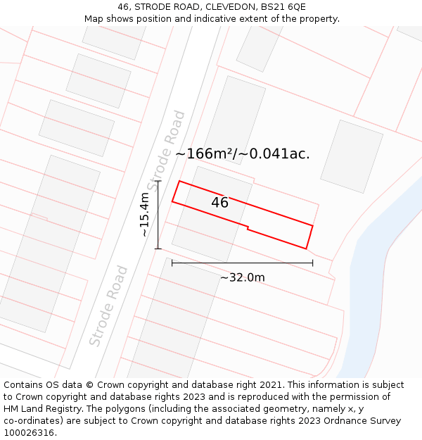 46, STRODE ROAD, CLEVEDON, BS21 6QE: Plot and title map