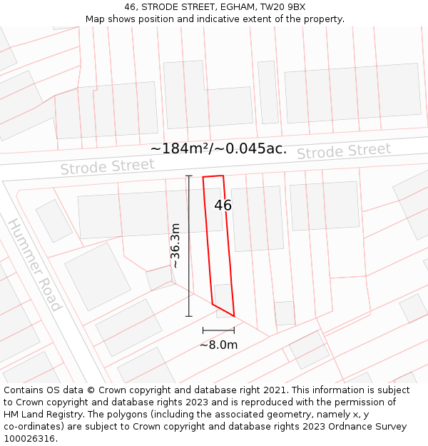 46, STRODE STREET, EGHAM, TW20 9BX: Plot and title map