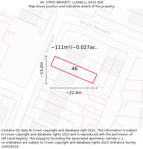 46, STRYD BENNETT, LLANELLI, SA15 4DE: Plot and title map