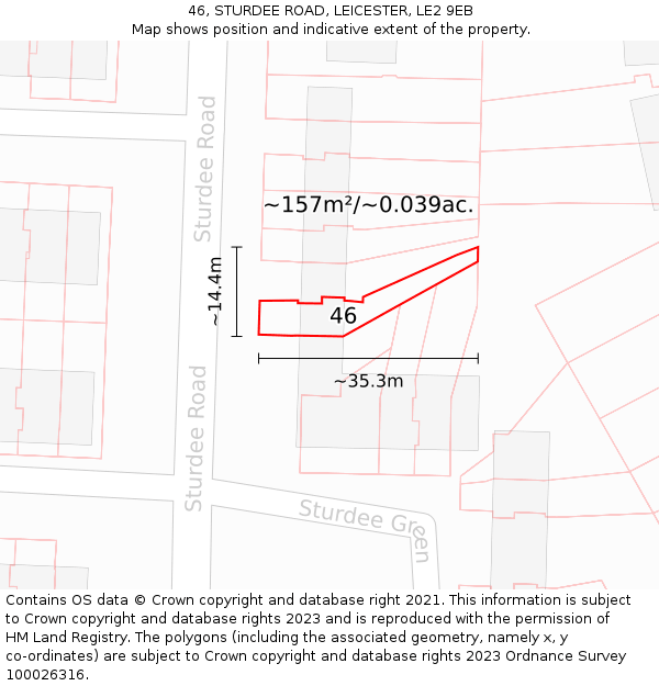 46, STURDEE ROAD, LEICESTER, LE2 9EB: Plot and title map