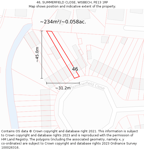 46, SUMMERFIELD CLOSE, WISBECH, PE13 1RP: Plot and title map