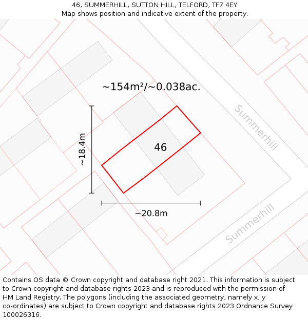 46, SUMMERHILL, SUTTON HILL, TELFORD, TF7 4EY: Plot and title map