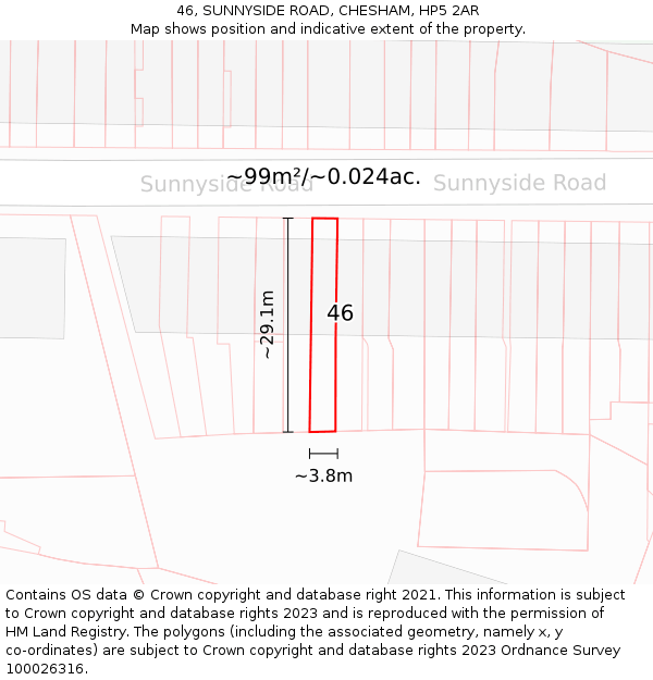 46, SUNNYSIDE ROAD, CHESHAM, HP5 2AR: Plot and title map