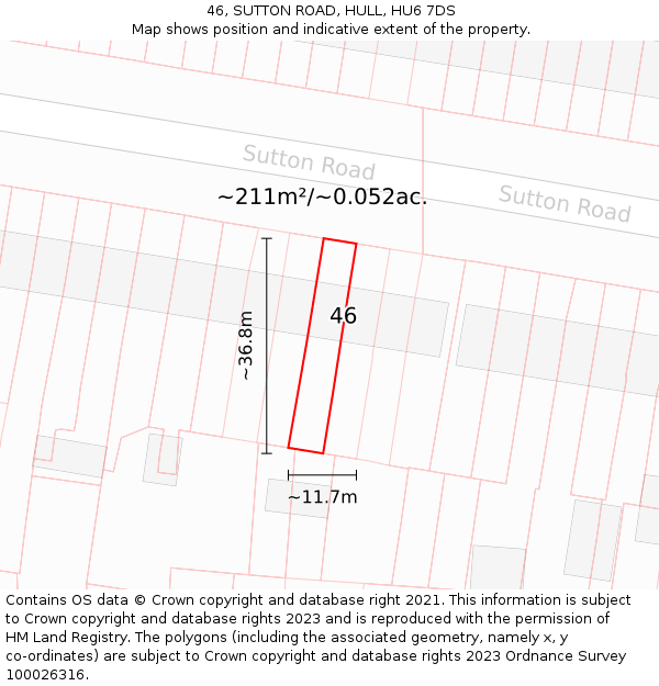 46, SUTTON ROAD, HULL, HU6 7DS: Plot and title map
