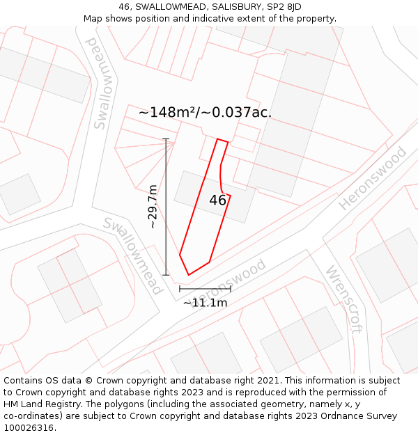 46, SWALLOWMEAD, SALISBURY, SP2 8JD: Plot and title map