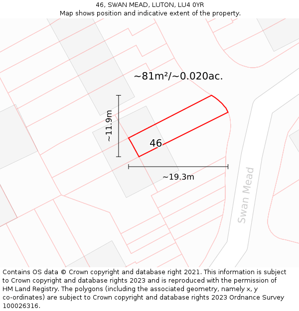 46, SWAN MEAD, LUTON, LU4 0YR: Plot and title map