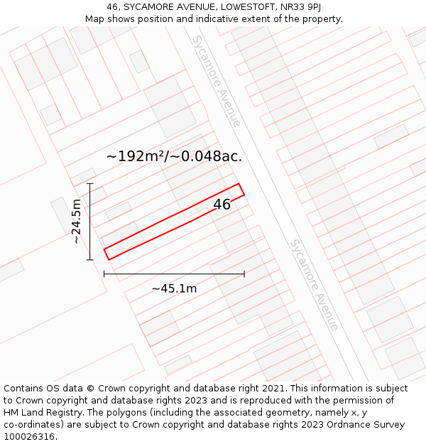 46, SYCAMORE AVENUE, LOWESTOFT, NR33 9PJ: Plot and title map