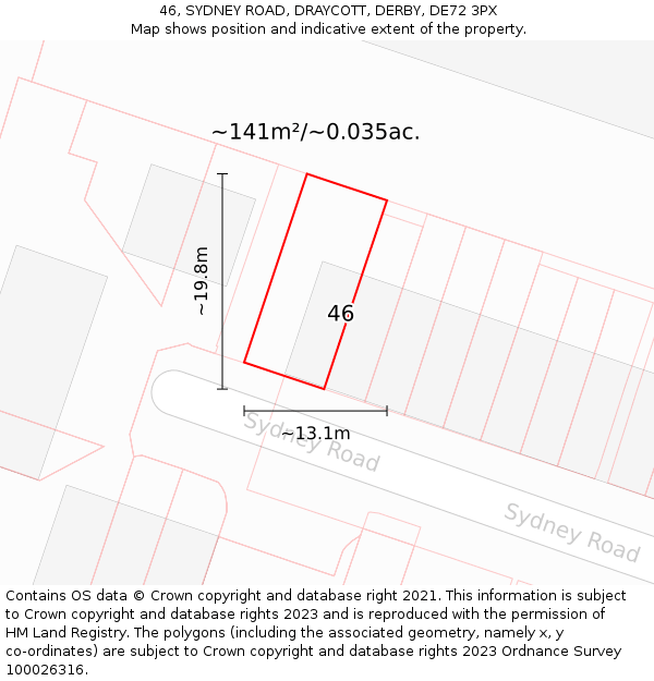 46, SYDNEY ROAD, DRAYCOTT, DERBY, DE72 3PX: Plot and title map