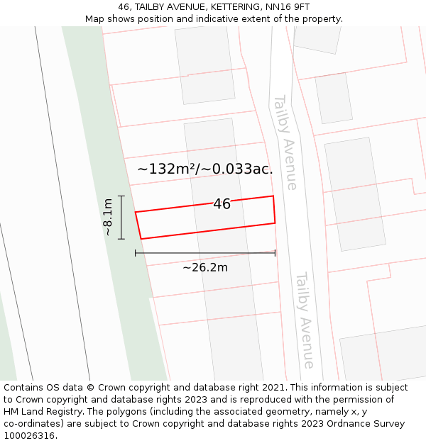 46, TAILBY AVENUE, KETTERING, NN16 9FT: Plot and title map