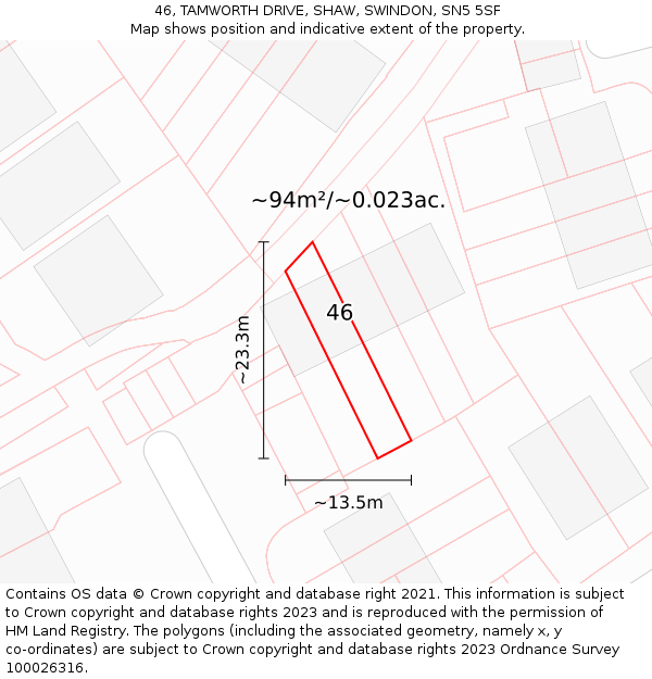46, TAMWORTH DRIVE, SHAW, SWINDON, SN5 5SF: Plot and title map