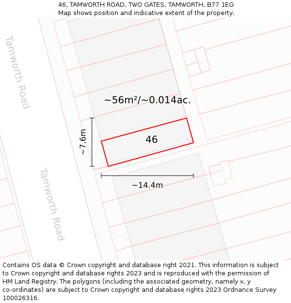 46, TAMWORTH ROAD, TWO GATES, TAMWORTH, B77 1EG: Plot and title map