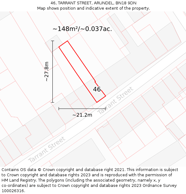 46, TARRANT STREET, ARUNDEL, BN18 9DN: Plot and title map
