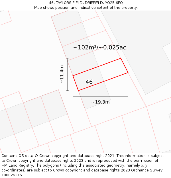 46, TAYLORS FIELD, DRIFFIELD, YO25 6FQ: Plot and title map