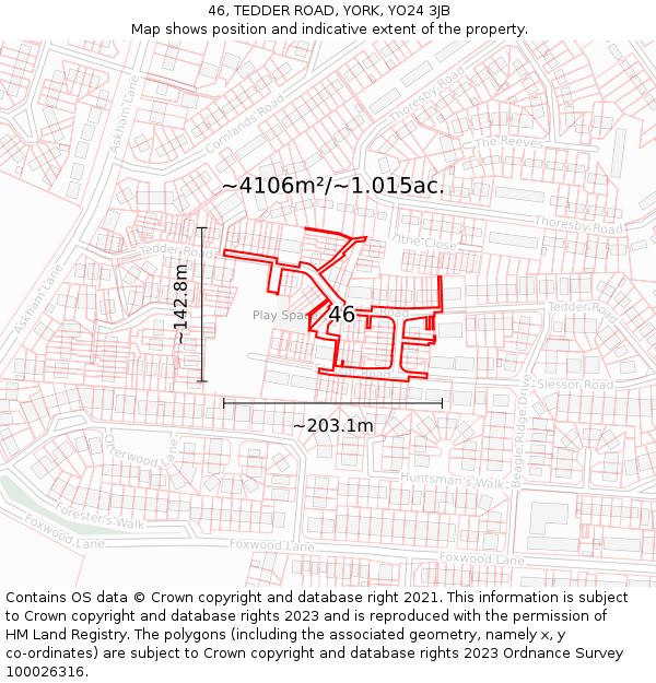 46, TEDDER ROAD, YORK, YO24 3JB: Plot and title map